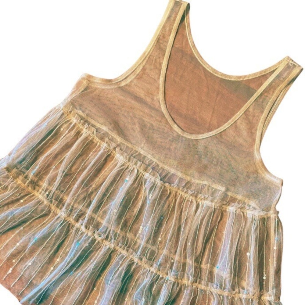 Boho Tank Top With A Sparkly‎ Sequins Tulle Tiered Bottom Size Small To Medium